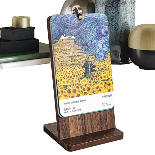 Calendario de escritorio estético y planificador de pintura al óleo para mesa de trabajo