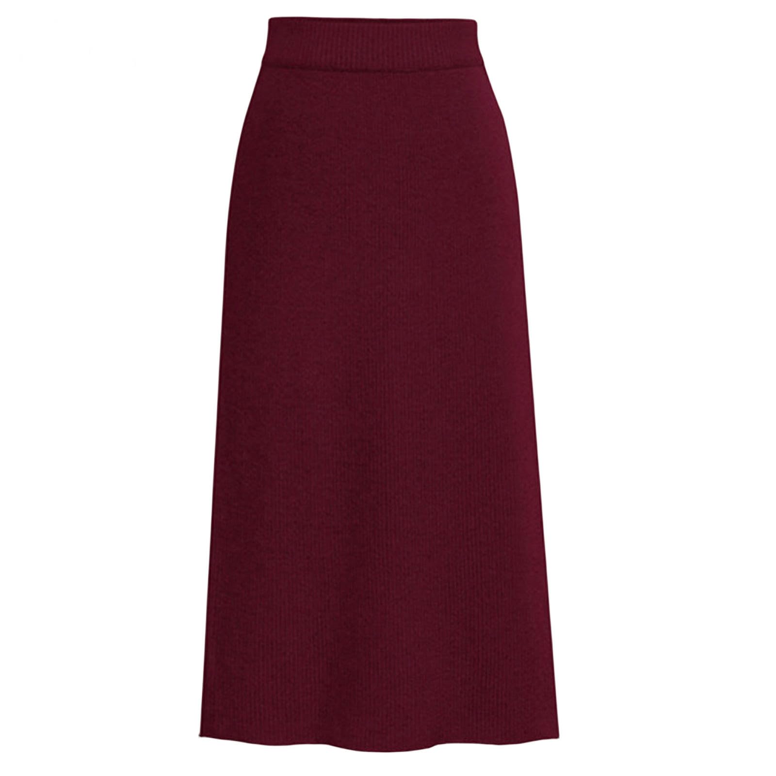 Spódnice damskie jesienno-zimowa dzianinowa spódnica ołówkowa kobiety spódnice z wysokim stanem damskie dzianinowa spódnica midi, czerwony (wine red), S