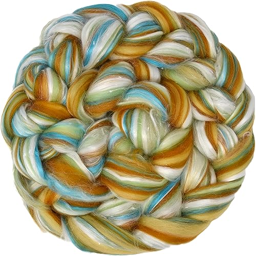 Image of Combed Top Roving. Limited Edition Fiber for Spinning, Needle Felting, Wet Felting, Weaving and Crafting. Fancy, Colorful, Exotic Designer Blend, Coastline