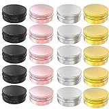 2 OZ Aluminum Tin Jars Cosmetic Containers Round Tin Cans with Screw Cap Lid for Cosmetic ,Lip Balm, Cream 4 colors 20 Pack.