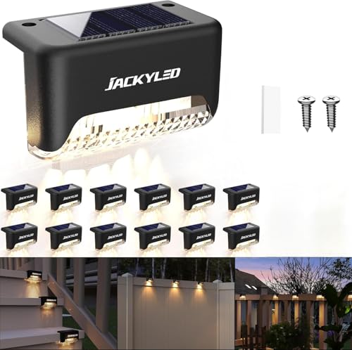 JACKYLED 12 Stück LED Solarlampen Für Außen, Wasserdichte Solarleuchten Für Außen & Stilvolle Balkon Deko, Ideal Für Garten, Terrasse, Treppen, Zäune, Geländer & Wege