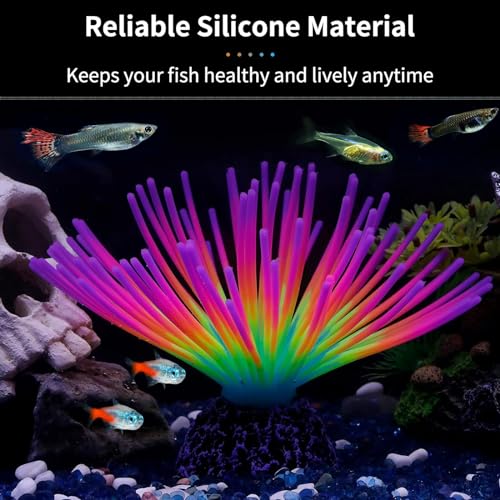 Image of Silicone Sea Urchin Glow Fish Tank Decorations, Aquarium Imitative Sea Urchin Ball Artificial Ornament with Glowing Effect for Aquarium Fish Tank Landscape Decoration (Rainbow)