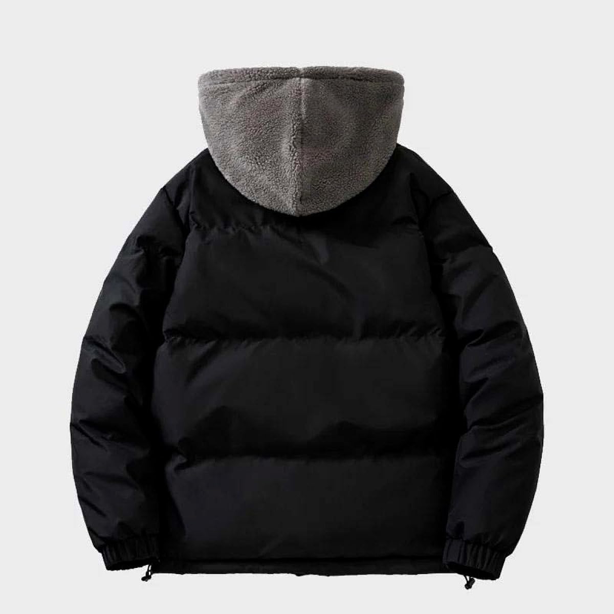 Men's Thicken Contrast Patchwork Two-Piece Jacket Long Sleeve Utility Pockets Hooded Warm Coat