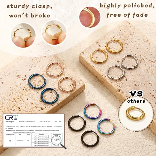WBDWWTD Kleine Creolen für Damen und Herren, chirurgischer Stahl, Knorpel-Huggie-Ohrringe, eng anliegende Ohrläppchen, Nasenring, Lippenring, Daith-Helix-Piercing-Schmuck, kleine Creolen mit
