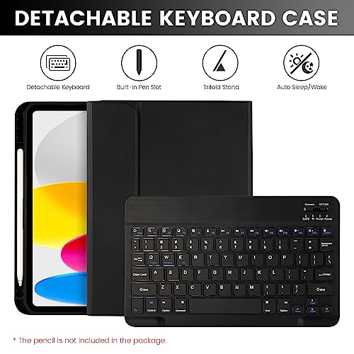 Image of SOPPY Bluetooth Keyboard Case with Mouse for iPad 11th Gen. (A16) 11-inch 2025, 10th Generation 10.9 inch 2022, Detachable Protective Cover, with Built-in Pen Holder, USB-C Rechargeable, Black