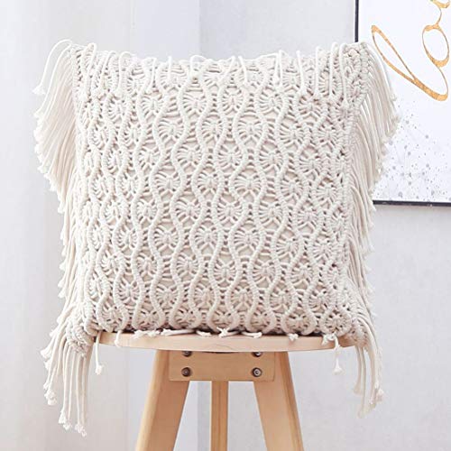 Yurika クッションカバー 45 45 手編み マクラメ ロープ スロー 枕カバー 北欧 おしゃれロープ スローピローカバー マクラメクッションケース ボヘミアン ベッドソファ カウチ ベンチ 車 ホーム インテリア 飾り カバーだけ(001)