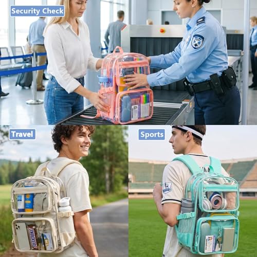 Lullawee Clear Backpack for School, Heavy Duty PVC Transparent Bookbag with Laptop Compartment for Girl Boy, Large Capacity See Through Clear Bag for Stadium Events College Security Travel, Pink — view 6