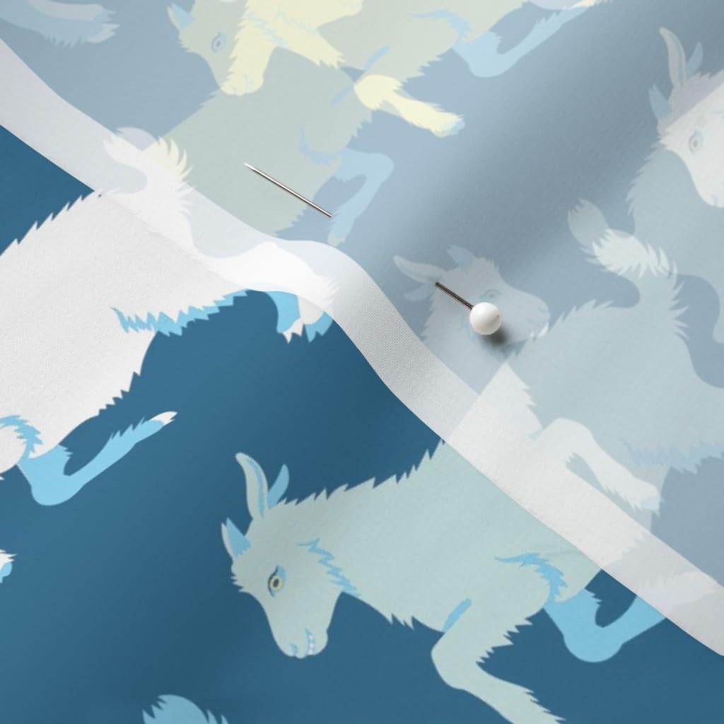 Spoonflower Fabric - Happy Goats Blue Goat Classic Farm Nursery Animal Printed on Chiffon Fabric by The Yard - Sewing Fashion Apparel Dresses Home Decor