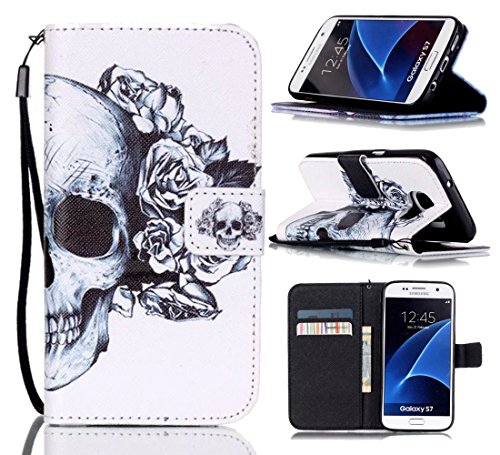 TiKeDa PU Lether Case for Samsung S10+ / Galaxy S10 Plus Women [Wallet Stand] with Kickstand Credit Cards Slot Cash Pockets PU Leather Flip Wallet Case for Samsung Galaxy S10 Plus 3D (Skull)