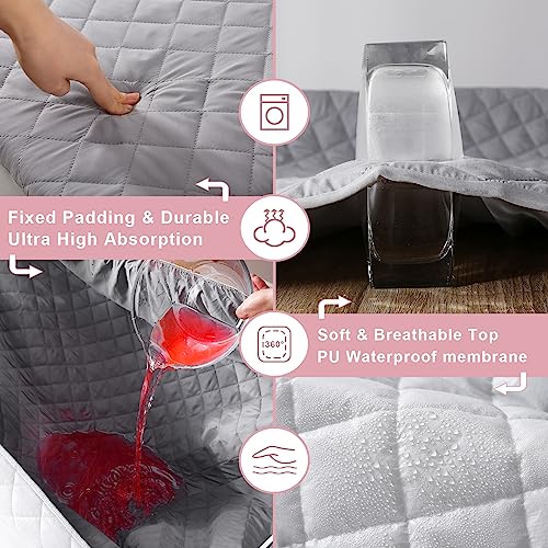 Bedecor Queen Air Mattress Pad Waterproof Mattress Topper Quilted, Air Bed Mattress Protector Heavy Absorbent Grey Breathable & Noiseless Mattress Cover Fitted Style Deep Pocket Up To 18 Inch thumb #3