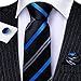 Barry.Wang Business Silk Ties for Men Set Formal Hanky Cufflink Stripe Royal Blue