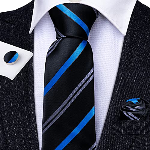 Image of Barry.Wang Plaid Ties for Men Silk Necktie Handkerchief Cuff Links Set