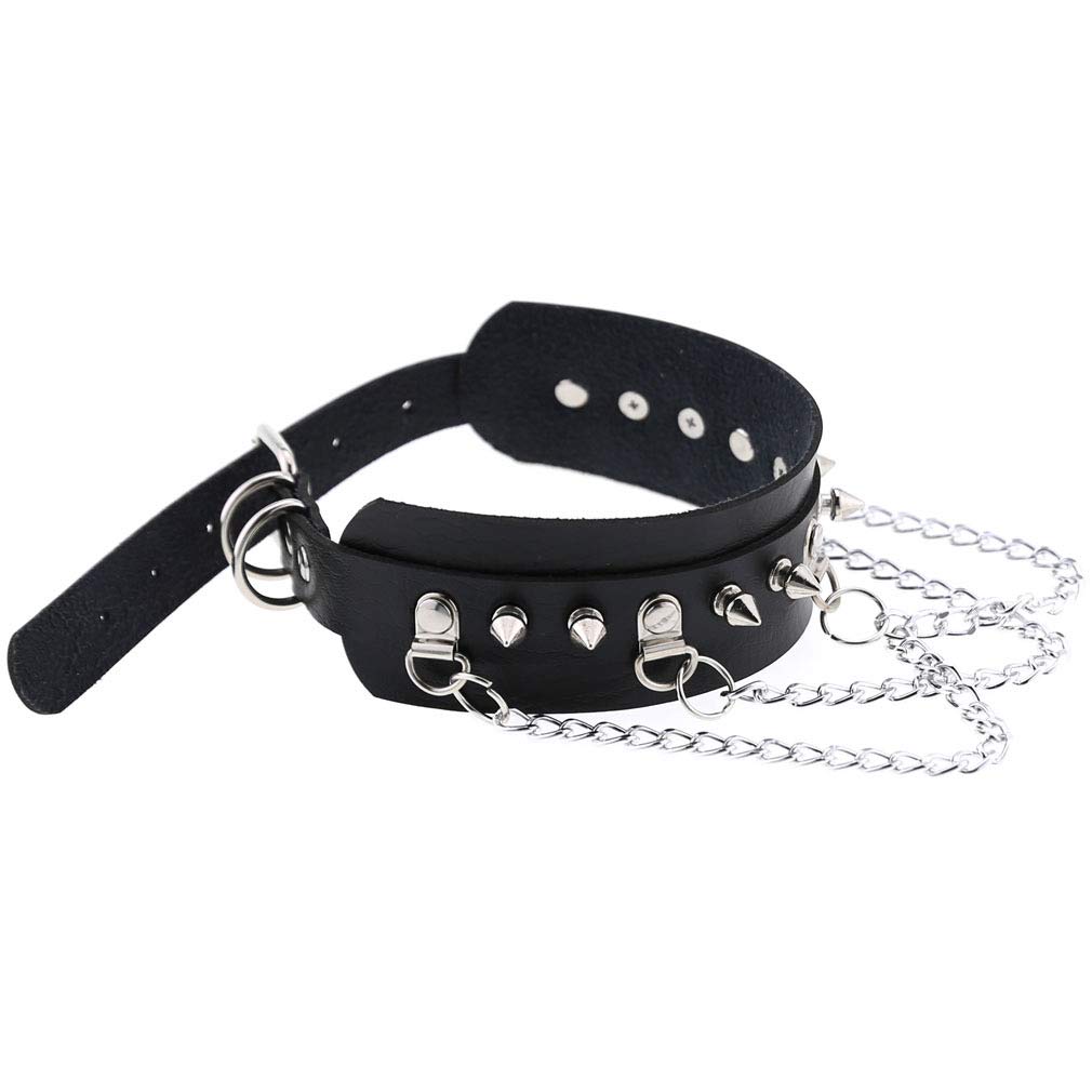 Leather Choker Collar Necklace, Heart Shape Gothic Punk Rock Choker Necklace Collars: Black Heart Chain