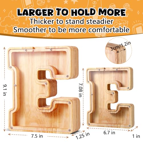 Image of UBeesize Large Piggy Banks Twenty-Six English Alphabet Letter for Boys Girls, Wooden Personalized Bills and Coins Bank Money Box,DIY Name Birthday Gift,Bedroom Living Room Decoration(P)