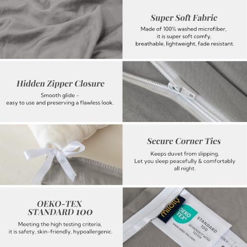 Image of MILDLY Duvet Cover 98 inchx98 inch Ultra Soft Comforter Cover Set 3pcs, Light Grey