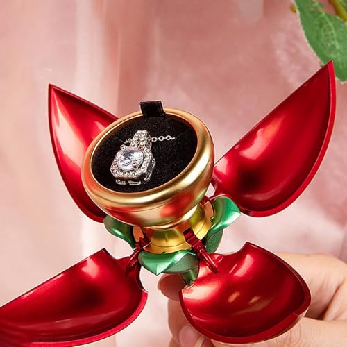 Image of Rose Jewelry Box Creative Ornament Display Case for Wedding Engagement Party Red Ring Box Jewelry & Watches