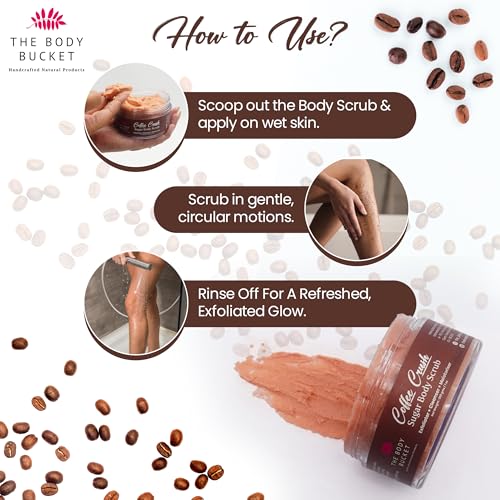 Image of The Body Bucket Coffee Crush Sugar Body Scrub- 200g | Included Free Bath Bomb | 3-in-1 Exfoliator, Cleanser, Moisturizer | De-Tan & Brightens Dark Areas | Smooths Strawberry Legs & Arms | Sulfate & Paraben Free