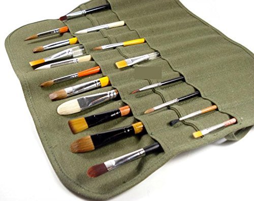 Lazutom Astuccio Portapennelli Arrotolabile – 42x36 Cm, Due Strati, Tessuto Spesso, Verde - 3
