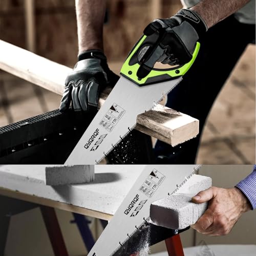 LYFJXX 18 Inch Wood Hand Saw, Non-slip Ergonomic Handle Rustproof Wood Saw, 11 TPI Universal Handsaw for Woodworking-Green