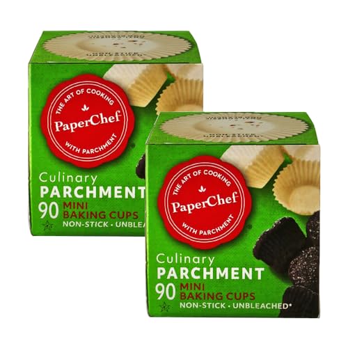 PaperChef – Mini Parchment Baking Cups – Easy Release, Non-Stick, Unbleached & Compostable – Perfect for Mini Muffins & Cupcakes – 90 Count- 2 Pack