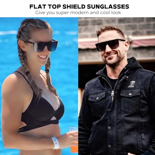 mosanana Polarized Oversized Square Sunglasses for Women Men, Trendy Flat Top Fashion Shield Shades MS523634