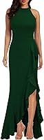 WOOSEA Women's High Neck Split Bodycon Mermaid Long Dress - Sexy Elegant Cocktail Evening Gown