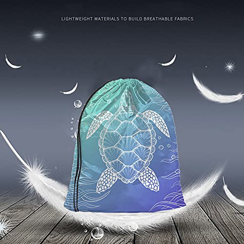 Watercolor Turtle Drawstring Bags Backpack Bag Ocean Sea Animal Seaweed Cartoon Doddle Art Underwater Bubble Sport Gym Sack Drawstring Bag String Bag Yoga Bag for Men Women2