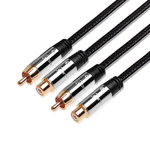 JuicEBitz RCA Cable 2m, Pro Series RCA Male to Female Audio Cable, Double Shielded Speaker Cable with Braided Design