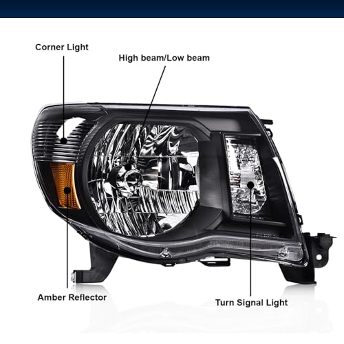 Image of GRAND ORANGE Pair Front Headlights Assembly, Compatible with Toyota Tacoma 2005-2011, Left Driver & Right Passenger Clear Lens Chrome Housing Amber Reflector, 8111004163, TO2503157, 8115004163