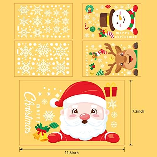 MIHIYIRY 5 Sheets Christmas Window Clings,Xmas Decals Decorations Holiday ,Snowflake Santa Claus Reindeer Stickers for Christmas Window DescorationSnowflake Santa Claus Reindeer Stickers