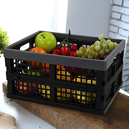 Paniers de rangement pliables en plastique robuste noir et gris x4