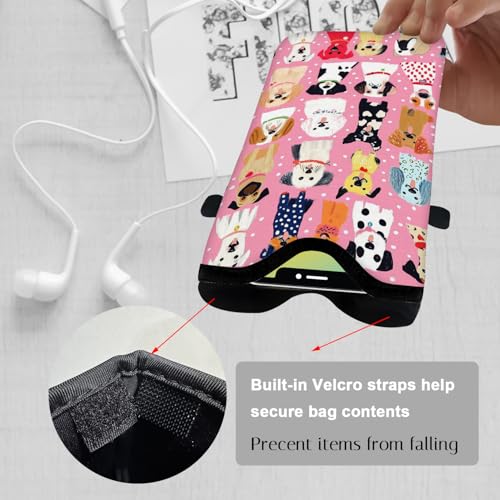 Image of Neoprene Cell Phone Sleeve Pouch Case Bag with Crossbody Strap Neck Lanyard for Women 7.1 X 3.9 in Pink Dog