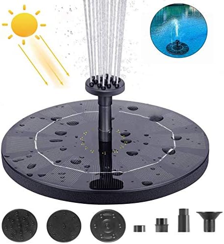 KONIBN Fuente solar, bomba solar de 1.4 W para fuente de baño de pájaros con 4 boquillas, bomba de fuente de agua flotante de pie para baño de