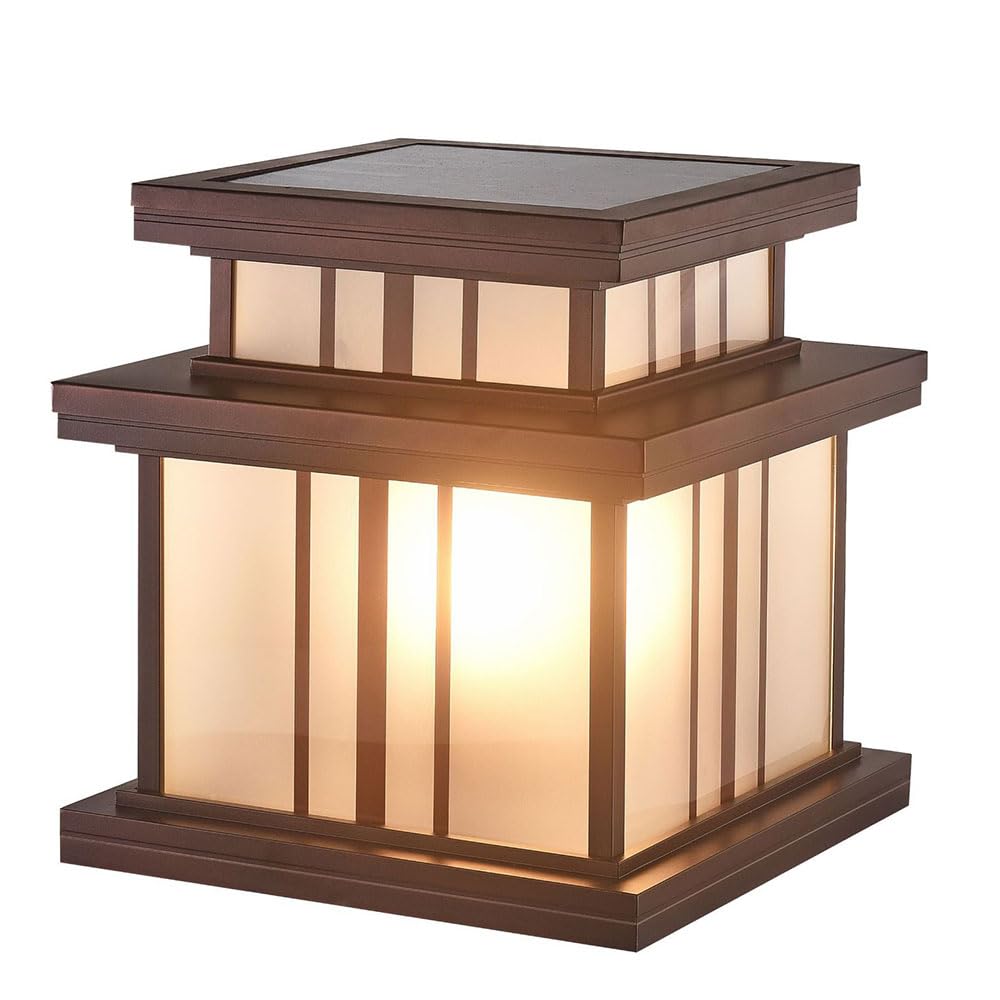 KUEYANB Outdoor Villa Garden Solar Light Fixture Wet Location Rated Solar-Powered Post Cap Light for Courtyard Corridor Waterproof Exterior Column Lamp for Deck Fence Outdoor Porch Lawn Pillar Lamp