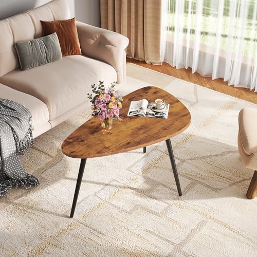WLIVE Runder Couchtisch Weiß, Wohnzimmertisch Holz mit 2 Ebenen, Sofatisch mit viel Stauraum, für Wohnzimmer, Schlafzimmer, Modern Design (Couchtisch Dreieckiger, Braun) – Bild 3