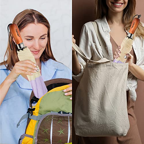 Lejorain Large Travel Golf Umbrella - Auto Open Close Folding Umbrella For Women Purple 54Inch Oversized Strong Unbreakable Umbrella Wood Handle #TOP5