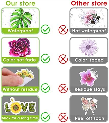 Lusofie 200Pcs Plant Sunflower Mushroom Flower Stickers Vinyl Waterproof Stickers Kids Stickers for Laptop Water Bottle Phone Skateboard Scrapbooking DIY Arts Crafts