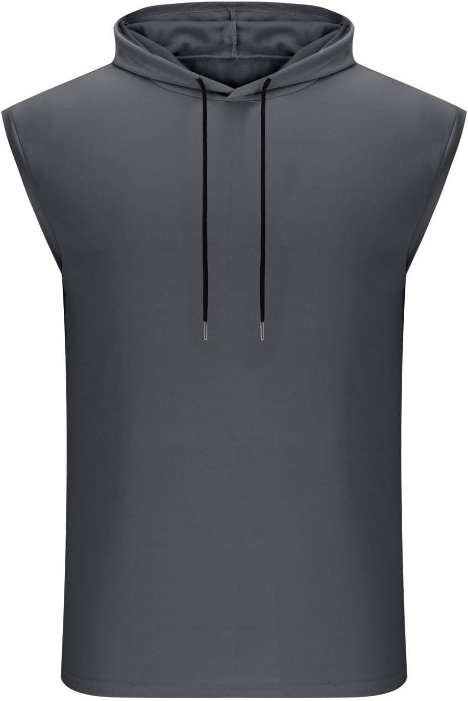 Men's Sleeveless Hooded Tank Top Black L Solid Color Cotton Muscle Shirt