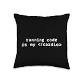 Funny Computer Science Programmer Outfits Running Code is My Cardio Funny Computer Science Programmer Throw Pillow, 16x16, Multicolor