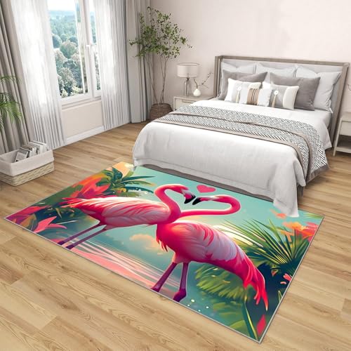 Tapis poils courts lavable forêt tropicale rose 60x90 - 4