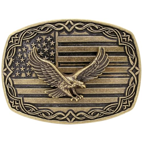 Image of HUABOLA CALYN Long Horn Bull Belt Buckles for Men Women American Flag Texas Star Belt Buckles