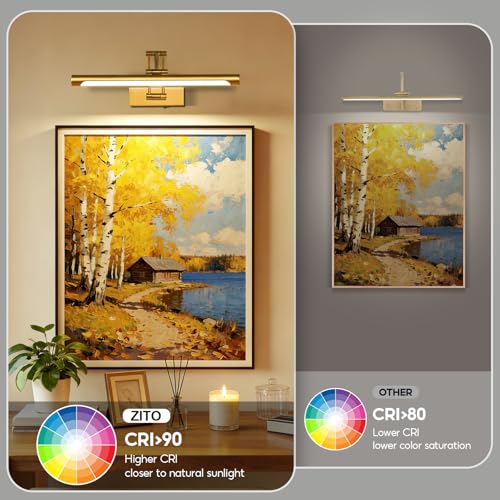 Image of ZitoStory Picture Lights for Wall Battery Operated, (Gold, 16in) Rechargeable Art Light for Painting,Modern wall Lights for Pictures,Dimmable Gallery Artwork Lights for Pictures On Wall