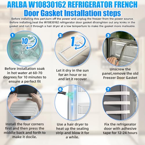 Image of 2x Upgraded W10830162 Refrigerator French Door Gasket Compatible with Kenmore, Kitchen-Aid and for Whirlpool 12723206AP W10179332 W10179332N W10199876 W10443225 W10571956 Refrigerator Door Seal White