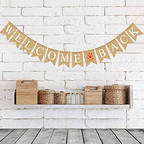 Crazy-M Welcome Back Banner Dekorative Leinen Buchstaben Wimpel Girlande 2.8 M Sackleinen Banner für Party Festival Feier, zurück zu Schule Dekoration, Familie Aktivitäten Banner Dekoration Cover