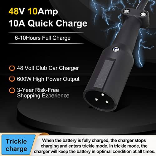 Flngr 48 Volt Golf Cart Battery Charger For Club Car,6-10 Hours Full Charge,10 Amp Smart 48 Volt Battery Charger With Trickle Charge,3 Pin Golf Cart Charger 48 Volt For Club Car,48V Golf Cart Charger #TOP2