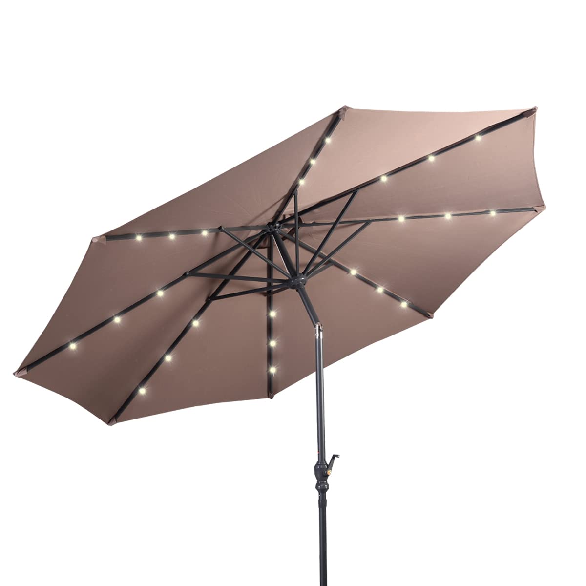 RELAX4LIFE Ombrellone da Giardino 3m/2,7m/2,3m con Luci LED, da Esterno per Protezione Solare, Parasole per Terrazza, Balcone, Spiaggia (Marrone-3M)