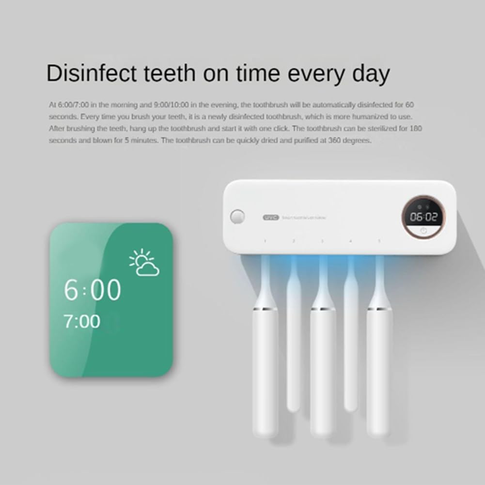 Sterilizzatore per spazzolino da denti UV porta spazzolino da denti da parete ricaricabile ad asciugatura con display a LED per bagno