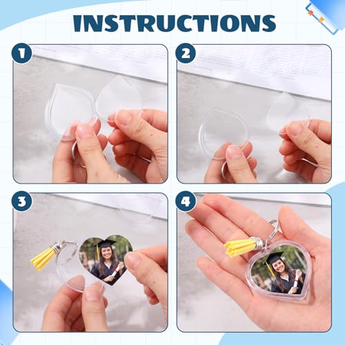 Image of Yaomiao Acrylic Photo Keychain with Tassel Clear Blank Custom Keychain Frame Holder Insert Picture Keyring Making Kit
