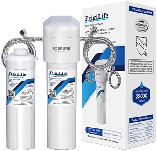 FrigiLife Under Sink Water Filter System, 22K Gallons Ultra High Capacity, Direct Connect Under Counter Drinking Water System and Replacement Filter 0.5 Micron, Removes 99.99% Chlorine, Large particle