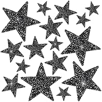 Ouligay 16 Stück Sterne zum Aufbügeln Schwarz Glitzer Stern Bügelbilder für Textilien, Stern Patches zum Aufbügeln, Schwarz Bügelflicken Strass Sterne Patches for Clothes, Dress, Hat, Jeans
